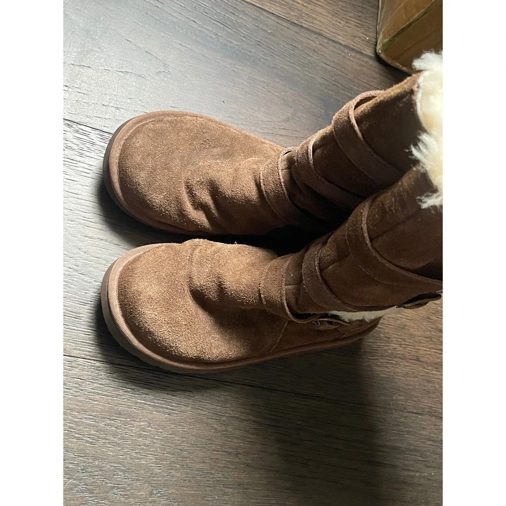 UGG Tall Chestnut Brown Suede Buckle Strap